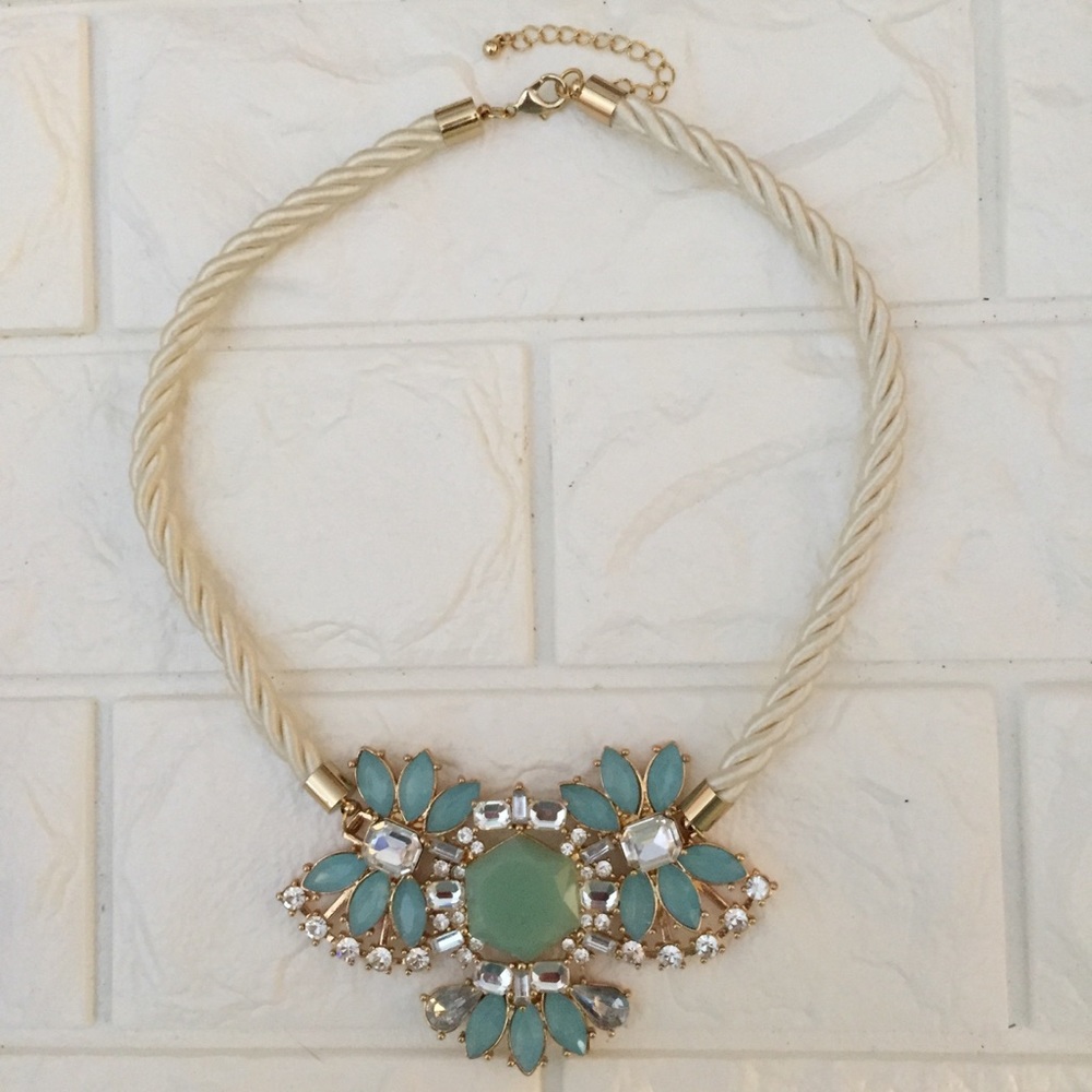 Statement necklace w/ chalcedony & crystal stones
